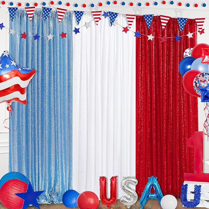3x8FT White Backdrop Curtains 2 Panels Sequin Fabric Drapes Wedding White Curtain Backdrop Background for Birthday Party