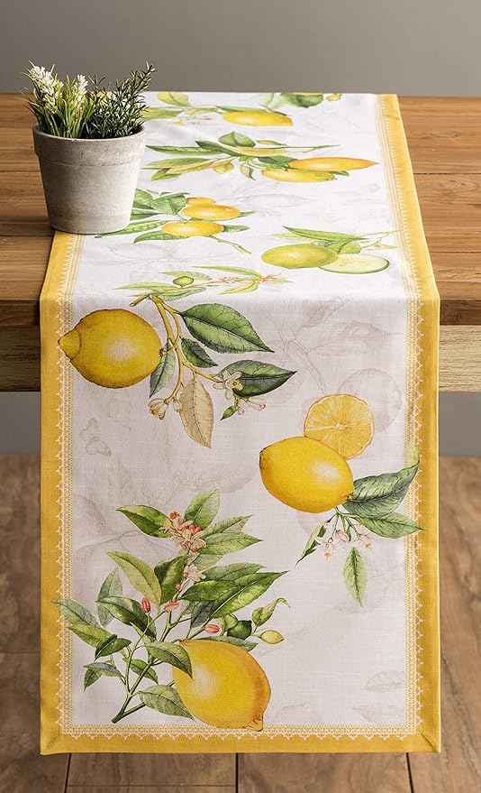 Maison d' Hermine Table Runner 100% Cotton Single Layer Table Runners 108 inches Long Decorative for Home Kitchen Dining Party Wedding Bridal Shower Spring Summer (Limoncello, 14.50" x 108")