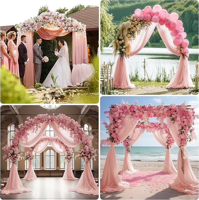 Wedding Arch Draping Fabric 4 Panels 28.7" x 20FT Blush Sheer Chiffon Backdrop Drapes for Wedding Ceremony Birthday Party Bridal Shower Outdoor Decoration
