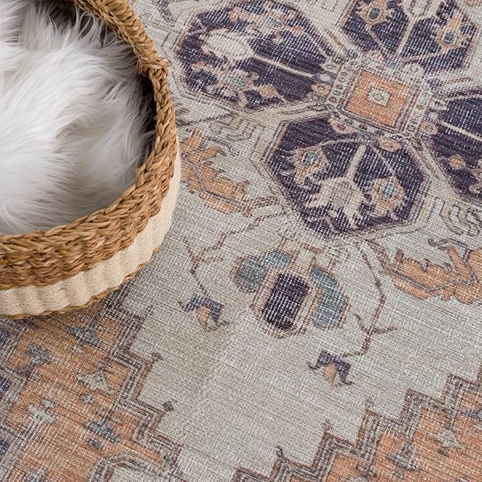 Bloom Rugs Washable 8' x 10' Rug - Orange/Blue/Beige Traditional Area Rug for Living Room, Bedroom, Dining Room, and Kitchen - Exact Size: 8' x 10'