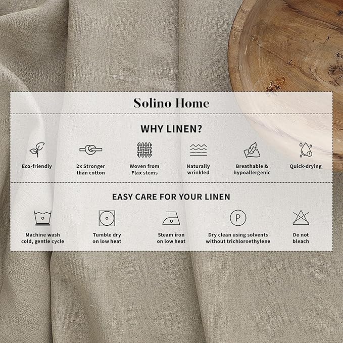Solino Home Linen Tablecloth for Rectangle Tables 60 x 90 Inch - 100% Pure Linen Birch Table Cloth - Fete, Machine Washable Cloth Tablecloth for Fall, Autumn, Thanksgiving