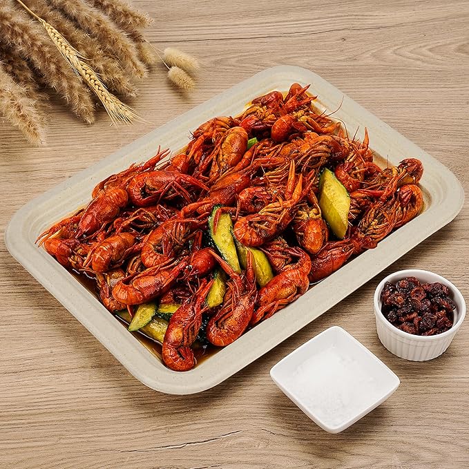 50 Pack Brown 14" Heavy Duty Disposable Rectangle Food Trays, Compostable Extra Large Paper Platter Plates Serving Crawfish, Lobster, Crab for Party, BBQ, Crawfish Boil Accessories