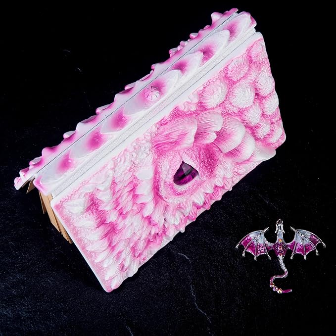 3D Dragon Eye Embossed Journal,Resin Engraving Notebook,Dnd notebook for Dragon Lovers ,Blank Paper,Hardcover Travel Notepad for Writing,Sketchbook,Collection,Gift,Decoration A4 and A5 Size (A5-Rose with brooch)
