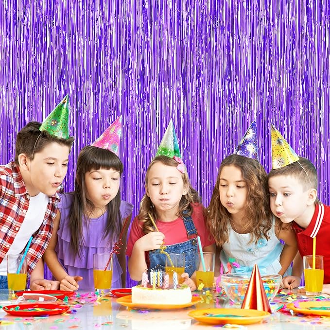 Purple Foil Curtain Backdrop, 2Pack Metallic Tinsel Foil Fringe Curtains Photo Booth Props for Birthday Wedding Engagement Bachelorette Baby Shower Christmas Holiday Celebration Party Decorations