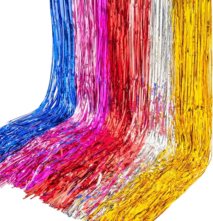 BRAVESHINE Foil Fringe Curtains - Metallic Tinsel Foil Curtain Party Steamers Backdrop for Boys Men/Blue Birthdays Decorations/Wedding/Anniversary Celebration/Sea Theme/Bachelorette Party