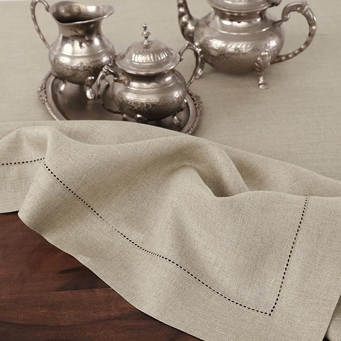 Solino Home Linen Natural Table Runner 108 Inches Long - 100% Pure Linen 14 x 108 Inch Table Runner for Fall, Autumn, Thanksgiving, Christmas - Classic Hemstitch