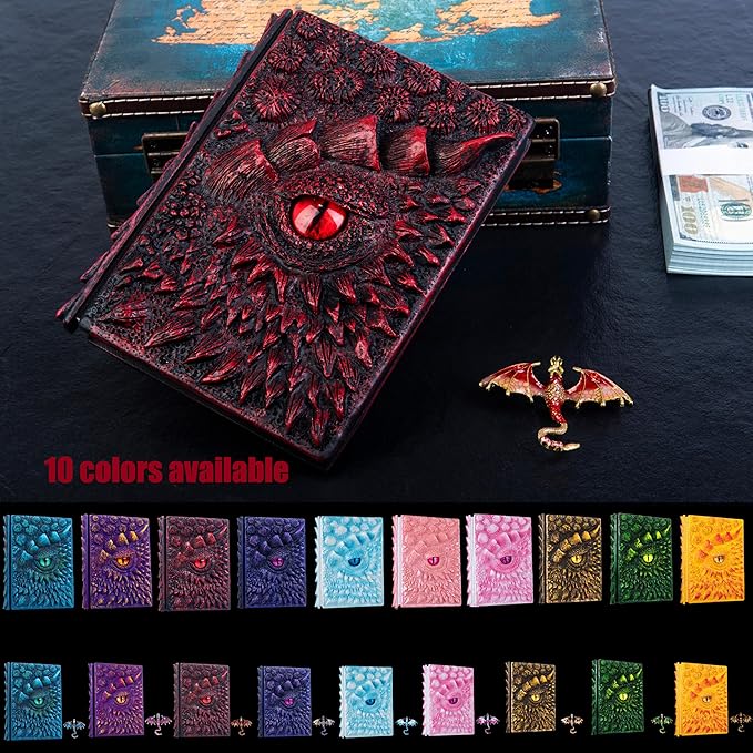 3D Dragon Eye Embossed Journal,Resin Engraving Notebook,Dnd notebook for Dragon Lovers ,Blank Paper,Hardcover Travel Notepad for Writing,Sketchbook,Collection,Gift,Decoration A4 and A5 Size (A5-Red-Lined-Brooch)