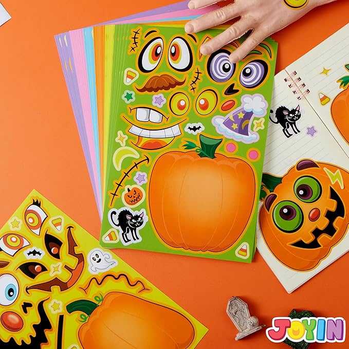 JOYIN 48 Pcs Halloween Pumpkin Stickers for Kids, Halloween Party Favor, Craft Party Supplies, Funny Sticker with Different Pumpkin Design, Classroom Activities Games Goodies Treat Gifts(Age 3+)