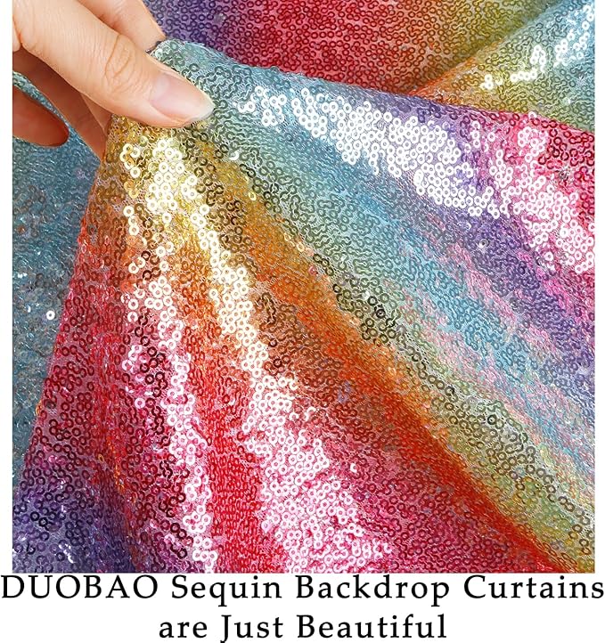 DUOBAO 10FTx10FT Rainbow Sequin Backdrop with Rod Pockets 10FT Glittering Photo Booth Backdrops Glitter Curtain for Party, Perfect for Halloween Birthday Wedding Ceremony Decor