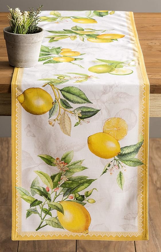 Maison d' Hermine Table Runner 100% Cotton Double Layer Table Runners 108 inches Long Decorative for Home Kitchen Dining Party Wedding Bridal Shower Spring Summer (Limoncello, 14.50" x 108")