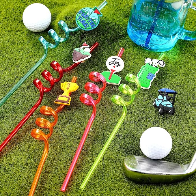 24 Pack Golf Party Decorations Favors Straws Golf Theme Birthday Party Supplies Par Tee Fore Time Decorative PET Drinking Straws Sports Themed Party Decorations for Kids Boys Baby Shower Retirement