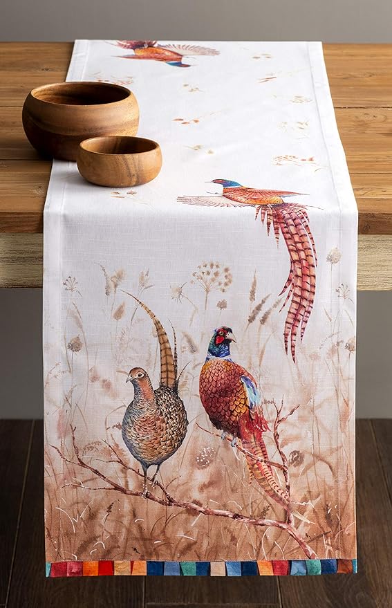 Maison d' Hermine Table Runner 100% Cotton Single Layer Table Runners 60 inches Long for Thanksgiving Christmas Decorations Home Kitchen Dining Party Wedding (Faisan D'Automne, 14.5" x 60")