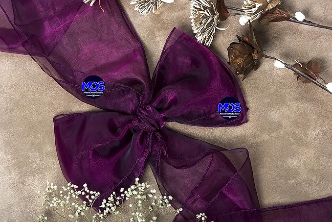 MDS Pack of 75 PCS Organza Chair Sashes Wider Dining Chair Bows Ribbon Tie Back for Wedding Party Birthday Bridal Shower Reception Event Banquet Home Chair Cover Decoration - Eggplant
