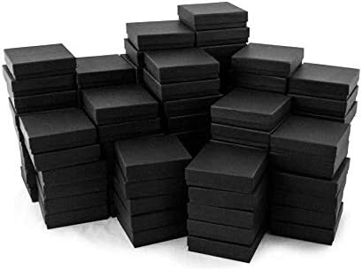 TheDisplayGuys - 25-Pack #53 Kraft Paper Cardboard Gift Boxes/Jewelry Cases w. Cotton Padding & Lid - Matte Black - (5.4" x 3.9" x 1.0")