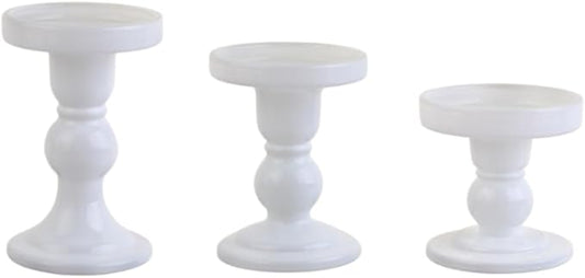 3-Piece Set of White Glass Candlestick, Crystal Candlestick Holder Holder and Conical Candle, Christmas Candle Holder Decoration, Family Living Room Wedding Candle Holder (white1set)