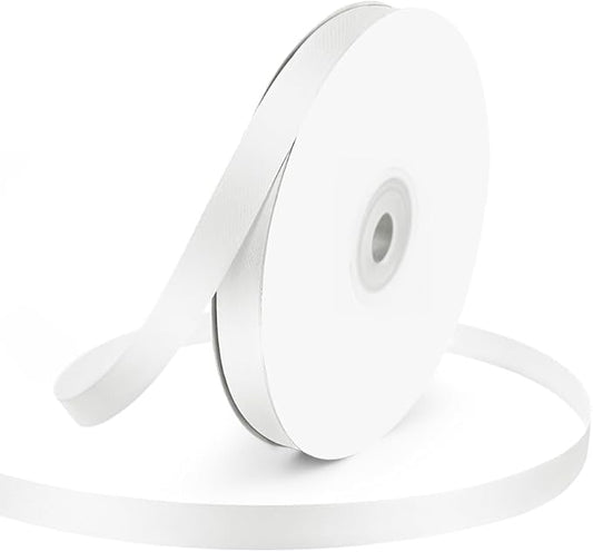 KMER LIFE 3/8" Wide x 50 Yards White Single Faced Polyester Satin Ribbon - Perfect for Wedding Decor, Wreaths, Crafts, Gift Wrapping & Other Projects