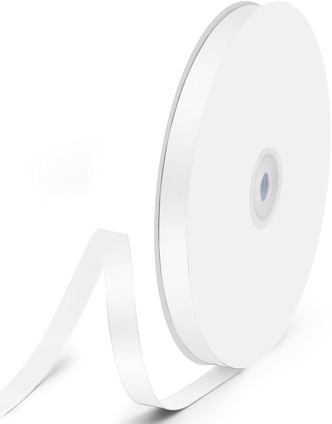 3/8" x 100 Yards Satin Ribbon - White Silk Ribbon with Spool - Ideal for Gift Wrapping, Floral Bouquets, Crafts, Wedding Party Decorations, Christmas and Sewing Projects