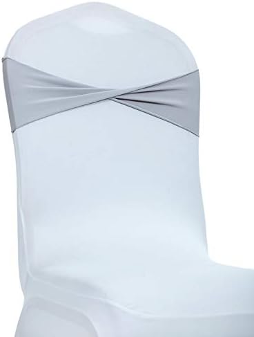 VDS Pack of 125 PCS | Light Silver | Spandex Chair Sashes Bows Without Buckle | Stretch Elastic Banquet Universal Folding Chair Band Tie with for Wedding Party Conference Celebration Event Decoration