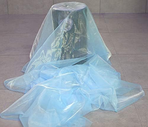 VDS Baby Blue Organza Fabric, 60 Yards Continuous, 45” Wide, Wedding Party Decoration Iridescent Crystal Sheer Shiny Organza Tulle Bridal Dress DIY Crafts Costume Sewing Backdrop Arch Cloth