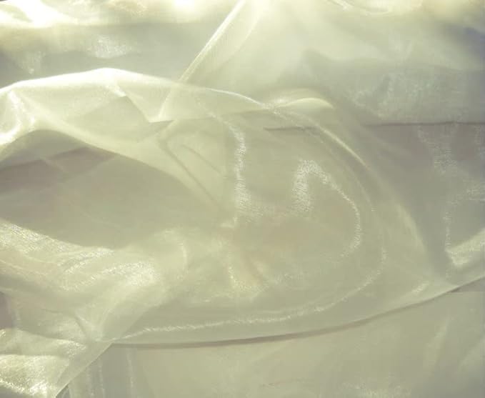 VDS Ivory Organza Fabric, 35 Yards Continuous, 45” Wide, Wedding Party Decoration Iridescent Crystal Sheer Shiny Organza Tulle Bridal Dress DIY Crafts Costume Sewing Backdrop Arch Cloth