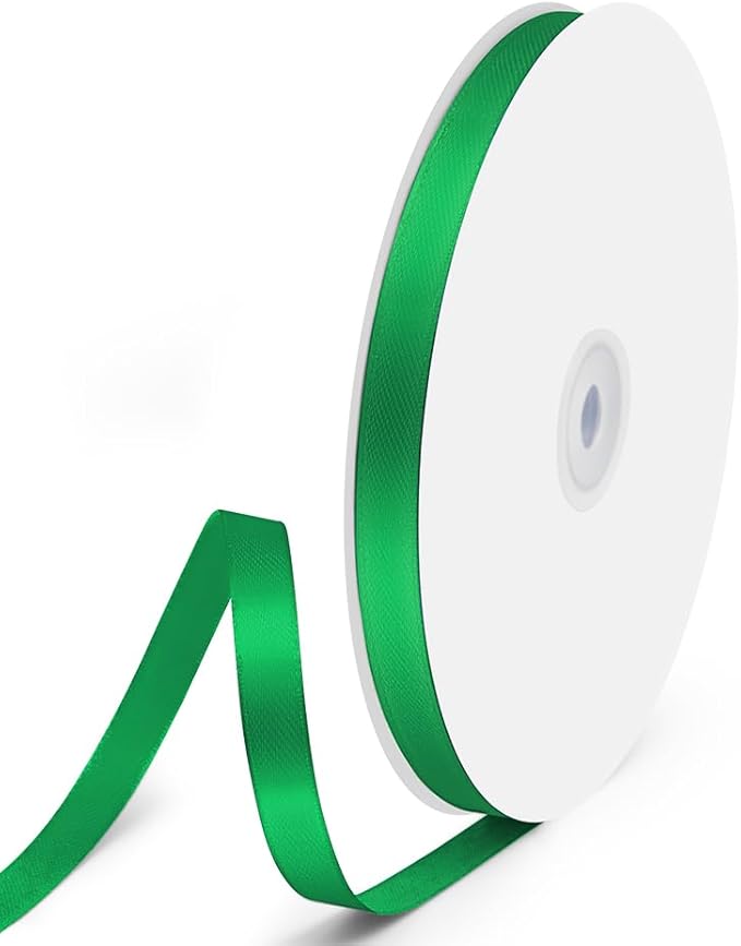 3/8" x 100 Yards Satin Ribbon - Green Silk Ribbon with Spool - Ideal for Gift Wrapping, Floral Bouquets, Crafts, Wedding Party Decorations, Christmas and Sewing Projects