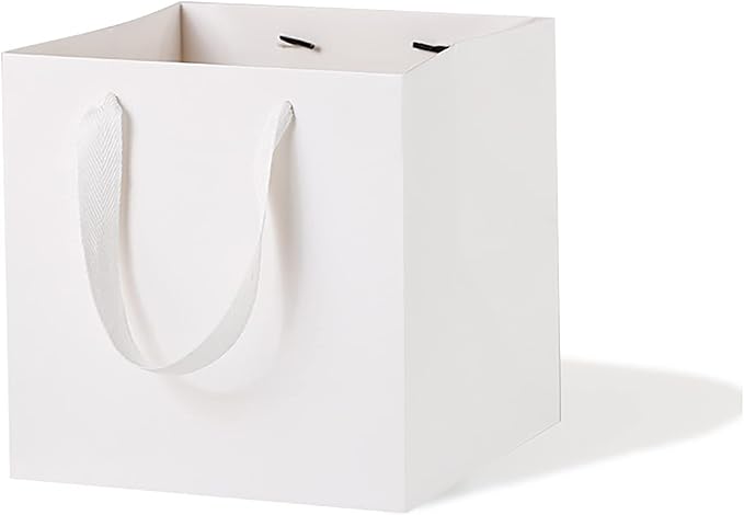 10 in Square Gift Box Large White Paper Gift Bag Square Bottom Paper Bags with Handles for Wedding Baby Shower Birthday Party (White, 10 x 10 x 10 in, 10 CT)