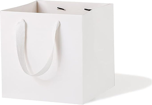 10 in Square Gift Box Large White Paper Gift Bag Square Bottom Paper Bags with Handles for Wedding Baby Shower Birthday Party (White, 10 x 10 x 10 in, 10 CT)