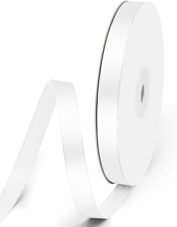 3/8" x 50 Yards Satin Ribbon - White Silk Ribbon with Spool - Ideal for Gift Wrapping, Floral Bouquets, Crafts, Wedding Party Decorations, Christmas and Sewing Projects