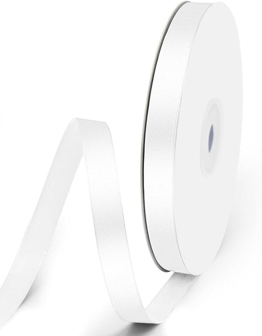 3/8" x 50 Yards Satin Ribbon - White Silk Ribbon with Spool - Ideal for Gift Wrapping, Floral Bouquets, Crafts, Wedding Party Decorations, Christmas and Sewing Projects