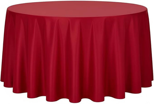 sancua Round Tablecloth - 108 Inch - Water Resistant Spill Proof Washable Polyester Table Cloth Decorative Fabric Table Cover for Dining Tables, Buffet Parties and Camping, Red