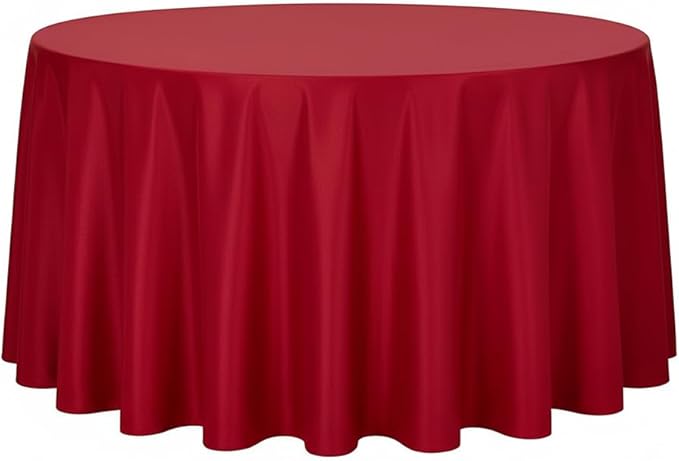 sancua Round Tablecloth - 120 Inch - Water Resistant Spill Proof Washable Polyester Table Cloth Decorative Fabric Table Cover for Dining Tables, Buffet Parties and Camping, Red