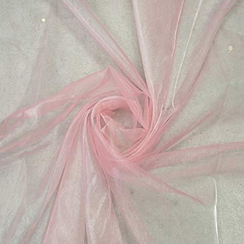 VDS Blush Pink Organza Fabric, 10 Yards Continuous, 45” Wide, Wedding Party Decoration Iridescent Crystal Sheer Shiny Organza Tulle Bridal Dress DIY Crafts Costume Sewing Backdrop Arch Cloth