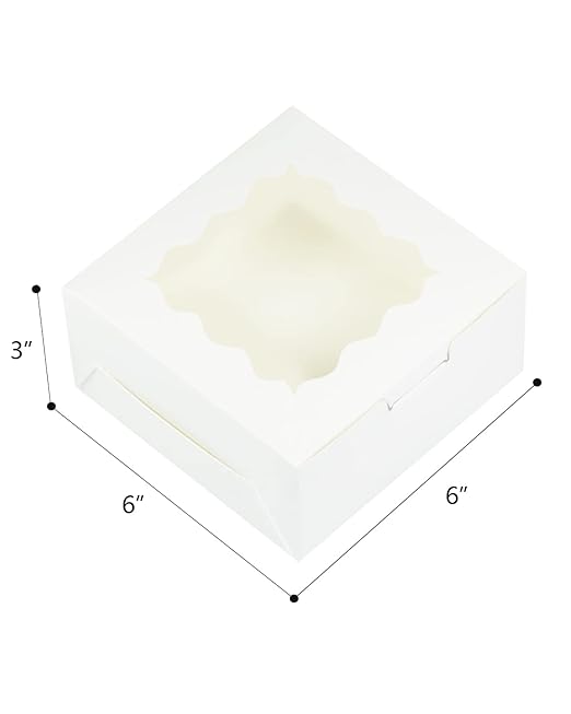 Bakepacker 100pcs White Cookie Boxes 6x6x3 inches Easy Assemble Macaroon Pastry Boxes Bakery Boxes with Window for Bakery