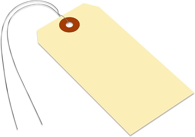 SmartSign Blank Manila Tags with Wire (Pre-Attached)- Pack of 100, Size-5, 13pt Thick Cardstock Shipping Tag, 4 3/4" x 2 3/8" Paper Hang Tags with Reinforced Fiber Patch