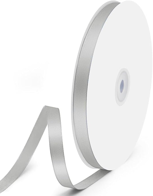 3/8" x 100 Yards Satin Ribbon - Silver Silk Ribbon with Spool - Ideal for Gift Wrapping, Floral Bouquets, Crafts, Wedding Party Decorations, Christmas and Sewing Projects