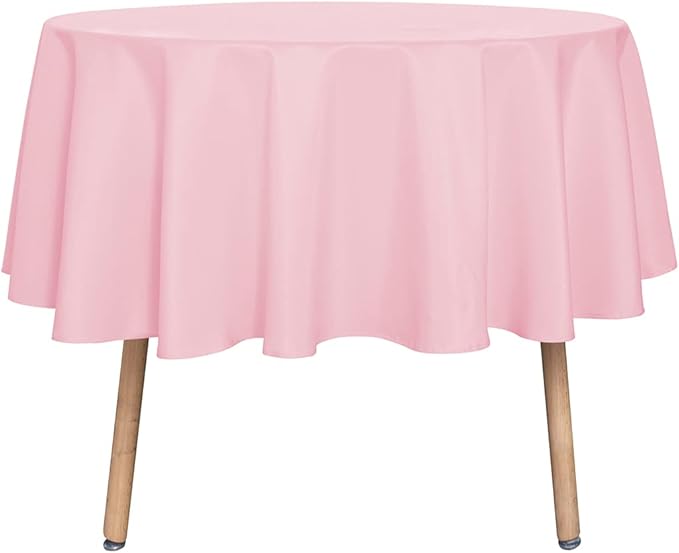sancua Round Tablecloth - 48 Inch - Water Resistant Spill Proof Washable Polyester Table Cloth Decorative Fabric Table Cover for Dining Tables, Buffet Parties and Camping, Pink