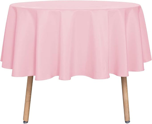 sancua Round Tablecloth - 48 Inch - Water Resistant Spill Proof Washable Polyester Table Cloth Decorative Fabric Table Cover for Dining Tables, Buffet Parties and Camping, Pink