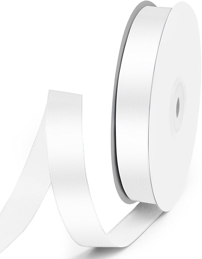 5/8" x 50 Yards Satin Ribbon - White Silk Ribbon with Spool - Ideal for Gift Wrapping, Floral Bouquets, Crafts, Wedding Party Decorations, Christmas and Sewing Projects