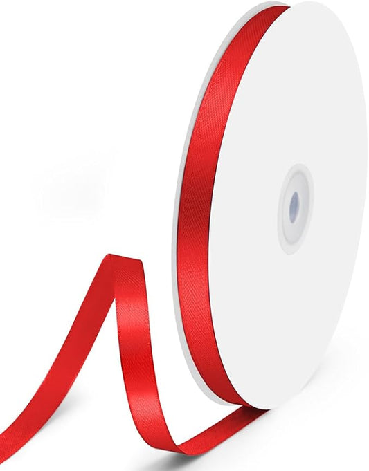 3/8" x 100 Yards Satin Ribbon - Red Silk Ribbon with Spool - Ideal for Gift Wrapping, Floral Bouquets, Crafts, Wedding Party Decorations, Christmas and Sewing Projects