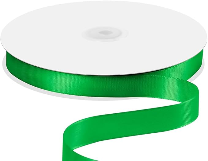 5/8" x 100 Yards Satin Ribbon - Green Silk Ribbon with Spool - Ideal for Gift Wrapping, Floral Bouquets, Crafts, Wedding Party Decorations, Christmas and Sewing Projects