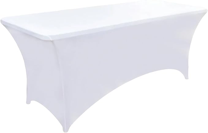 2-Pack 6ft White Spandex Table Covers for Rectangle Standard Folding Tables - Wrinkle Resistant Stretch Tablecloths - Ultimate Fitted Table Protector for Parties, Trade Shows, Banquet