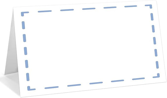 25 Pack Blue Lines Place Cards, Editable Name Cards for Table Setting, Tent Cards Food Label for Dinner Party, Bridal Shower, Wedding, Baby Shower and Events -T17
