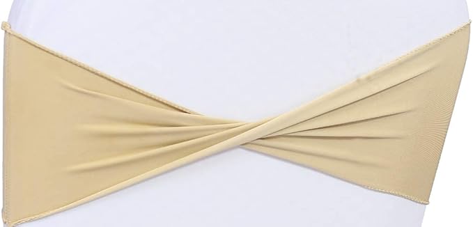 VDS Pack of 300 PCS | Champagne | Spandex Chair Sashes Bows Without Buckle | Stretch Elastic Banquet Universal Folding Chair Band Tie with for Wedding Party Conference Celebration Event Decoration