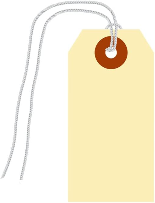 SmartSign Blank Shipping Tags with Pre-attached Loop Strings, Size-2, Pack of 1000, 10pt thick Manila Cardstock Tag, 3.25 x 1.625 inch Paper Hang Tags with Reinforced Fiber Patch