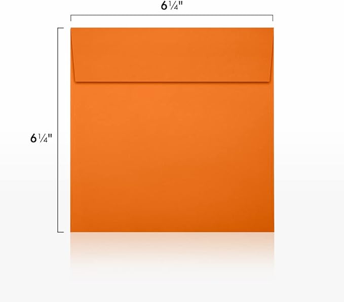 LUXPaper Square Invitation Envelopes | Peel & Press | 6 1/2" x 6 1/2" | Mandarin Orange | 80lb. Text | 50 Qty
