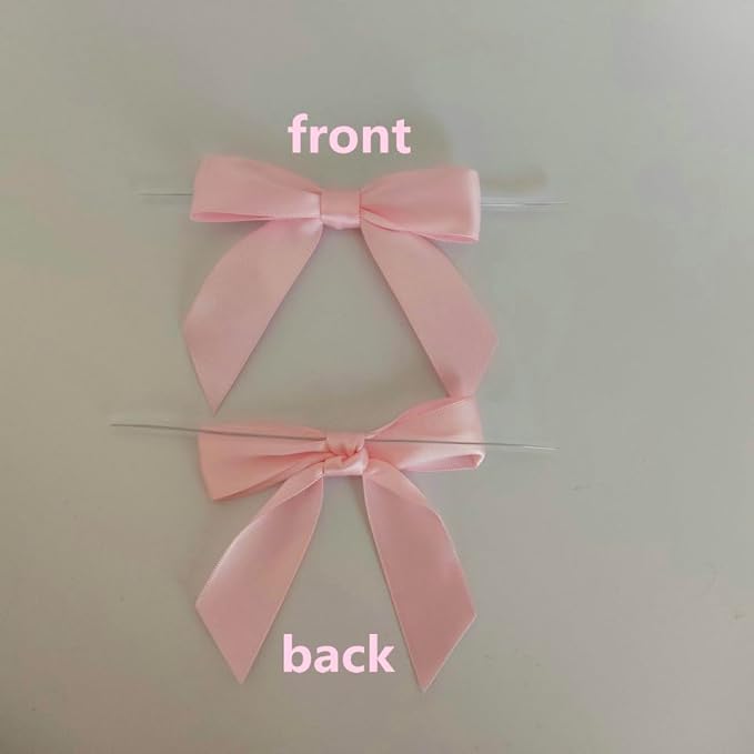 50pcs 3-1/2" Light Pink Satin Ribbon Bows with Twist Ties for Gift Wrapping Packing Wedding Big Ribbon Bows for Accessories Decoration (Lt.Pink)