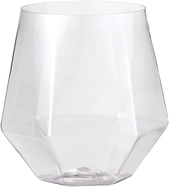 32pcs 12oz Disposable Wine Glasses Plastic Wine Glass Clear Plastic Stemless Unbreakable Shatterproof Glassware Recyclable Diamond Design