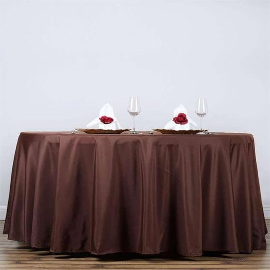 Efavormart Round Tablecloth, 132 Inch Stain & Wrinkle Resistant Washable Table Cloth, Decorative Polyester Fabric Table Cover for Banquet, Wedding, Dining- Chocolate