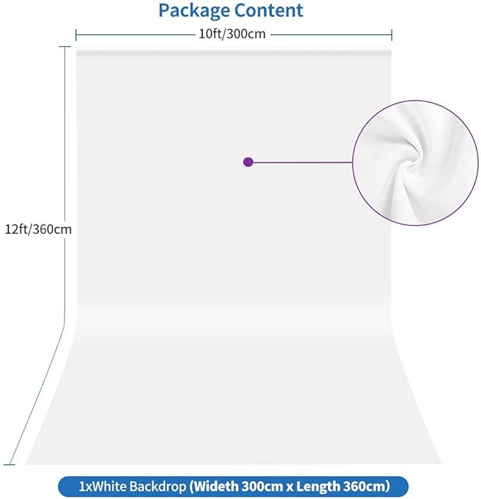HEMMOTOP White Backdrop 10x12ft, Large Photography Background Screen for Photoshoot, 3x3.6m Seamless White Photo Backdrop Fabric for Birthday Parties, Video Recording, Weddings (Only Backdrop)