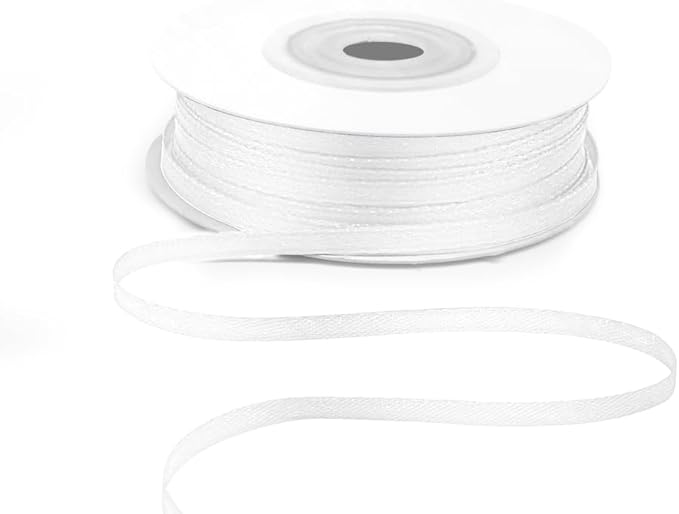 KMER LIFE 1/8" Wide x 50 Yards White Polyester Satin Ribbon, Perfect for Wedding Decor, Crafts, Gift Wrapping & Other Projects